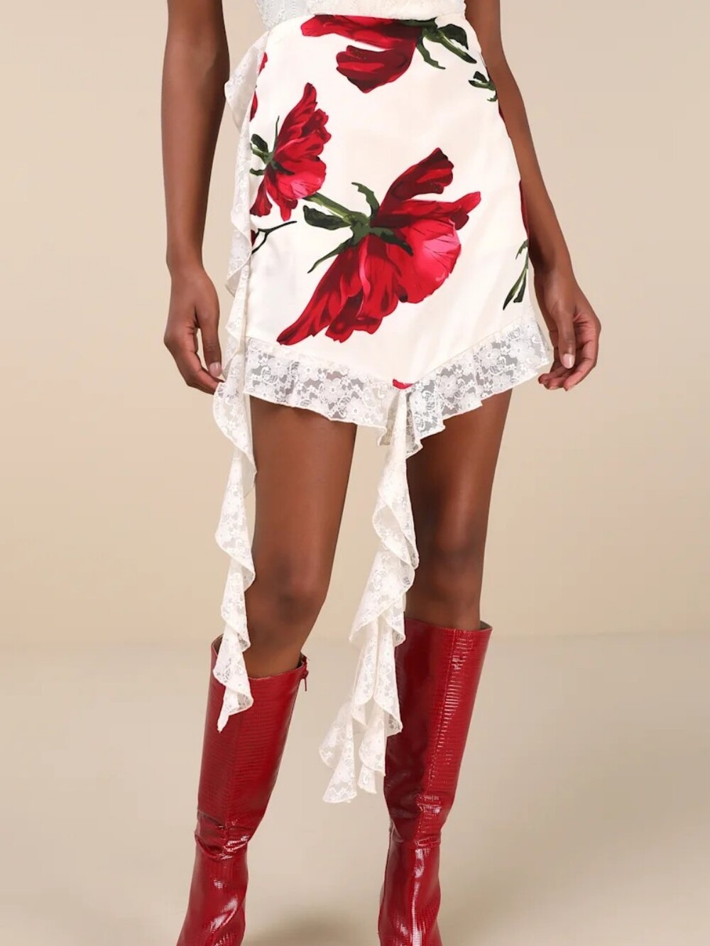Lulus Notable Charisma Satin Lace Tendril Skirt